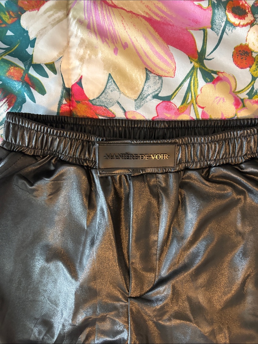 Maniere De Voir Black Faux Leather Joggers